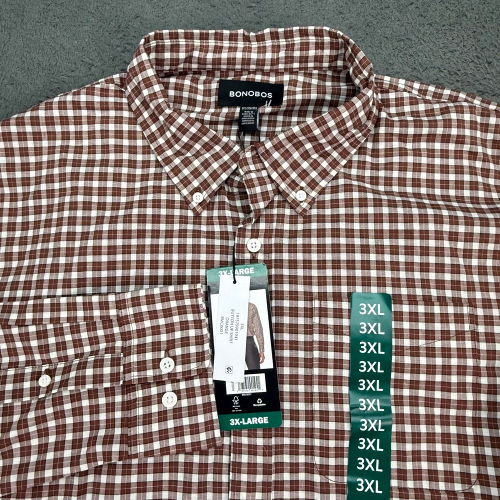 Bonobos Button Up Shirt Mens 3XL Orange Gingham Plaid Long Sleeve BMC0001